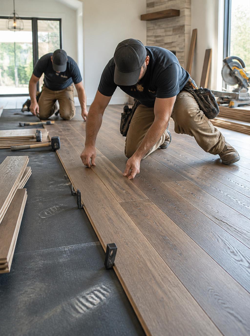 Above Grade Flooring flooring installation crew on a residential job site